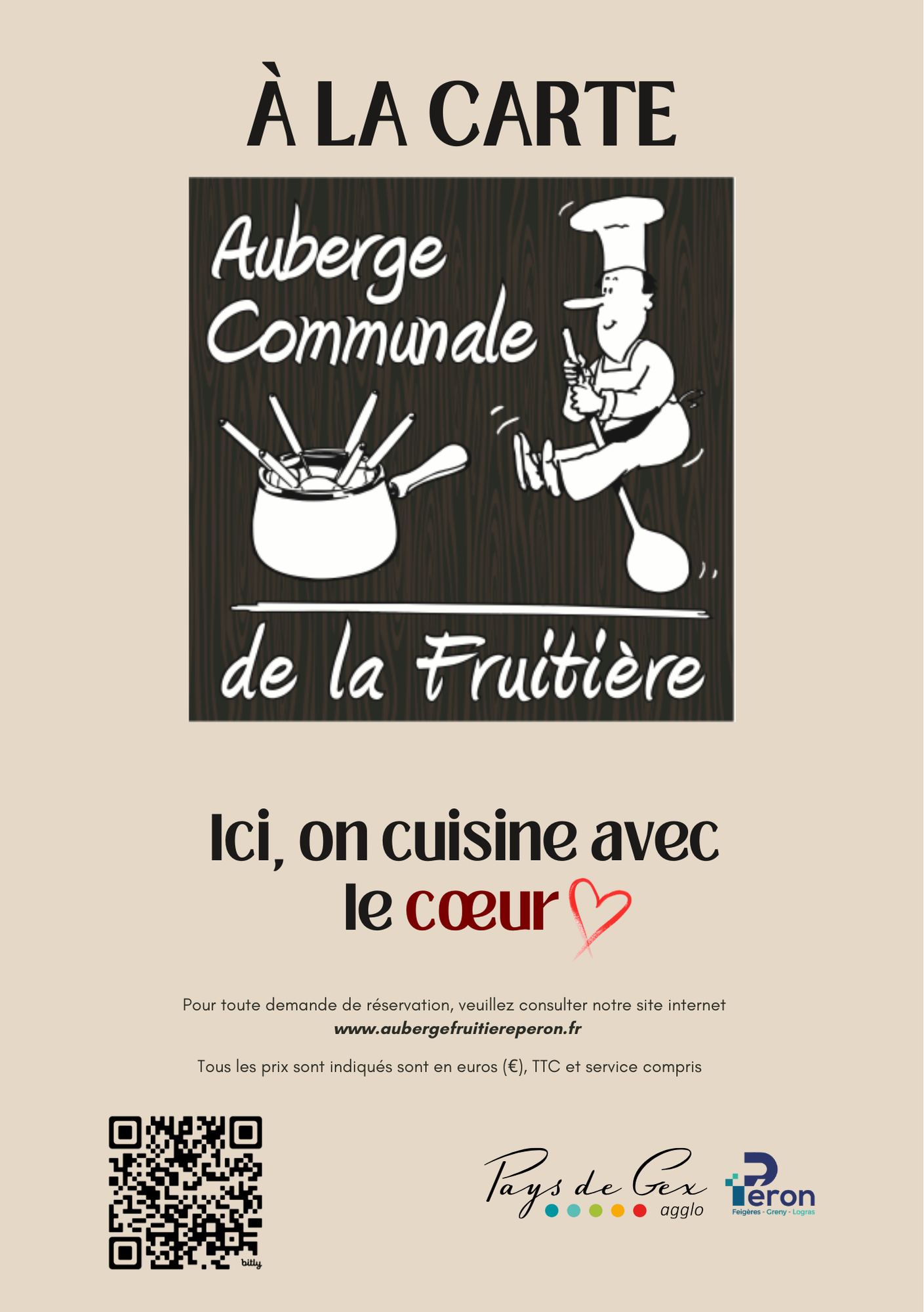 Carte du menu - Restaurant Auberge La Fruitière Péron
